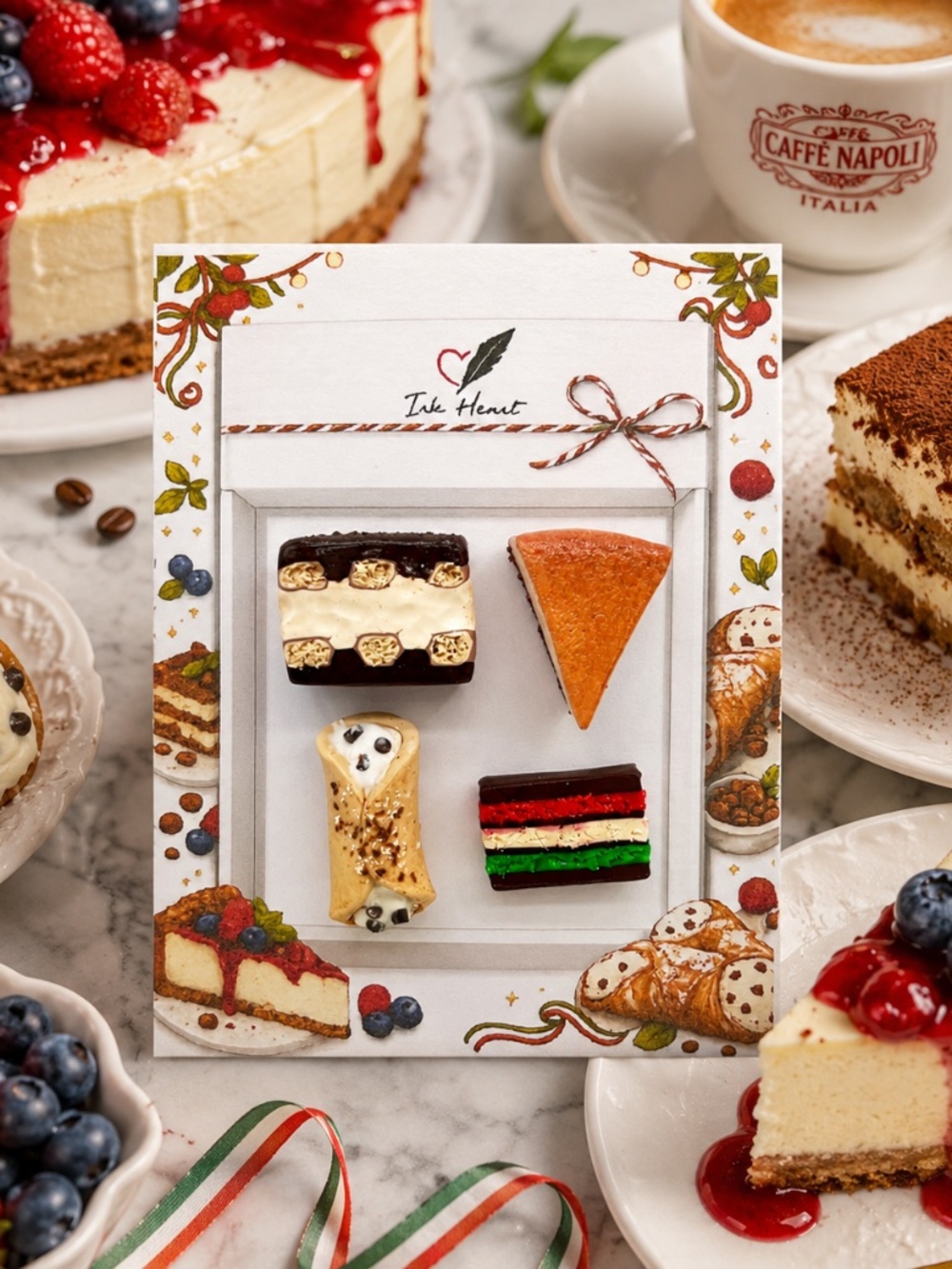 Italian Dessert Magnet Set of 4 | Tiramisu, Cannoli, Cheesecake, Rainbow Coookie